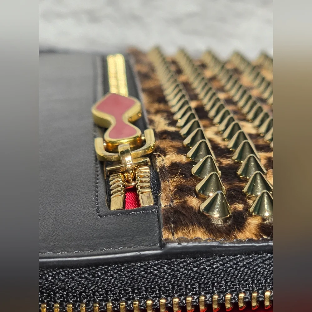 Rare Find-Christian Louboutin Leopard Pony Hair Cris Spiked Clutch/iPad Case COA